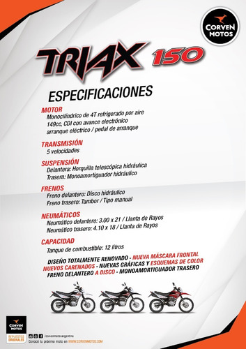 Imagen 6 de 15 de Corven Triax 150 0km Base Enduro Chakan Moto Oficial