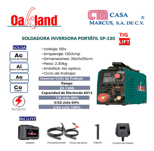 Imagen 6 de 6 de Kit Soldadora Inversora Con Estuche Sp130 Tig Lift Oakland