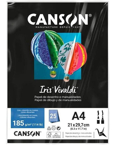 Papel Iris Vivaldi Preto A4 185g 25folhas - Canson
