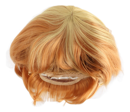 Peluca Corta Amarilla Para Cosplay De Fibra Sintética Ondula