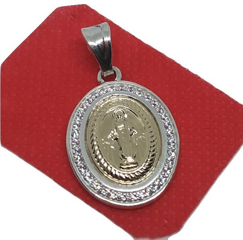 Dije Medalla Virgen Milagrosa Plata 925 Y Oro Joya 00378
