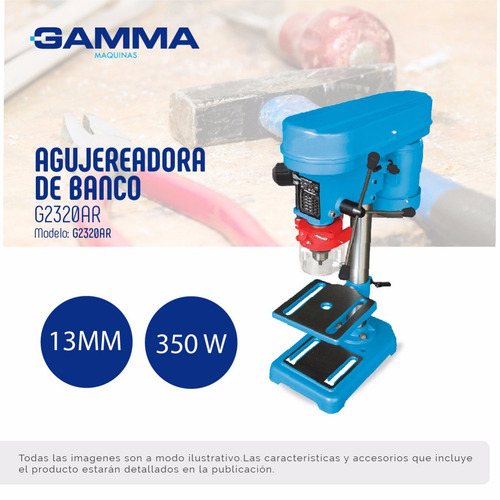 Imagen 3 de 4 de Taladro De Banco Gamma G2320ar Agujereadora 13mm 350w 6ctase