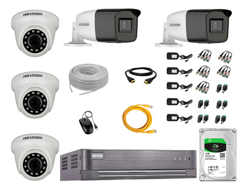 Cámaras Seguridad Kit 5 Hikvision Full Hd 1tb 40m Varifocal