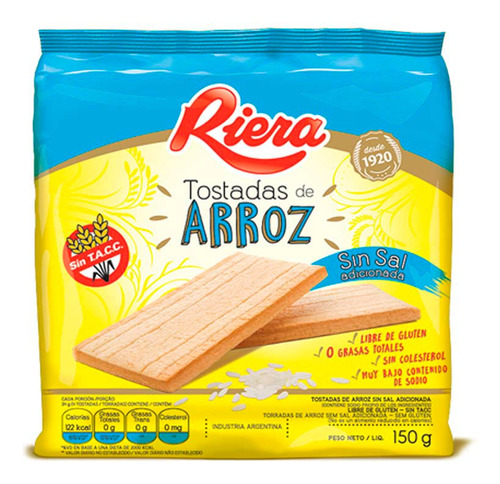 Pack X 18 Unid. Tostadas  Arroz S Sal 150 Gr Riera