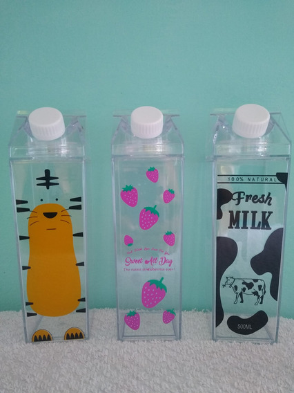 Patrón de Fresa YARNOW Cartón de Leche Botella de Agua Botella de Jugo Transparente de Plástico Bebidas Botella de Bebida 500Ml 