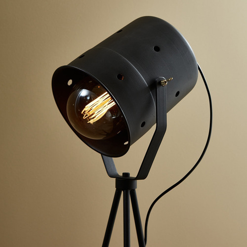 Lampara De Pie Tripode Cine Industrial Hierro Velador De Pie Estructura Negro Pantalla Negro