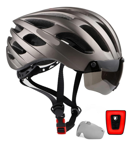 Casco Bicicleta Con Luz Carga Usb Y Visera Magnéticas