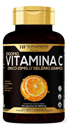 Vitamina C 1650mg 60 Caps Zinco E Selenio Hf Suplements