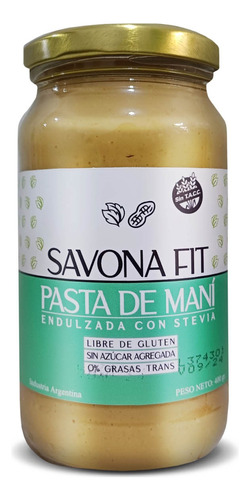 Pasta De Mani Endulzada Con Stevia Savona Fit Sin Tacc 400g