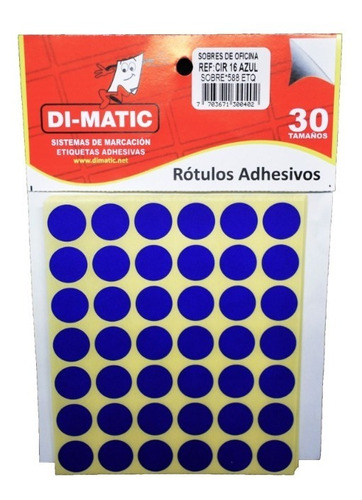 Rótulos Adhesivos Redondos De 16 Mm De Diámetro Azul Dimatic