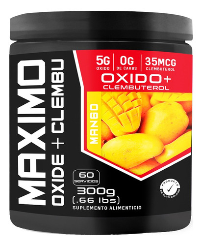 Óxido + Clembu Pre Entreno Maximo Protein 300g 60 Servs Mango