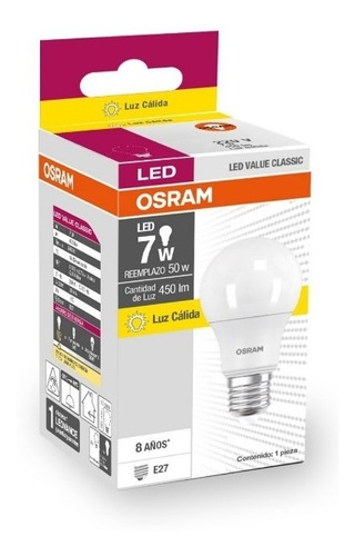 Pack X100 Lampara Led 7w=50w Osram Cálida - Elect. Avella.