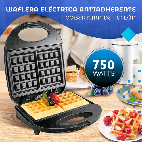 Imagen 7 de 10 de Waflera Electrica Antiadherente Teflon Metalica Wafle Cocina