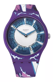 Reloj Swatch Unisex Dragonball Z Suoz345 Gohan X Swatch Color de la correa Violeta Color del bisel Violeta Color del fondo Azul