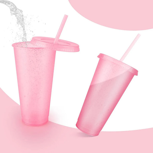 Vasos Reutilizables Con Tapa Y Popote Para Fiestas