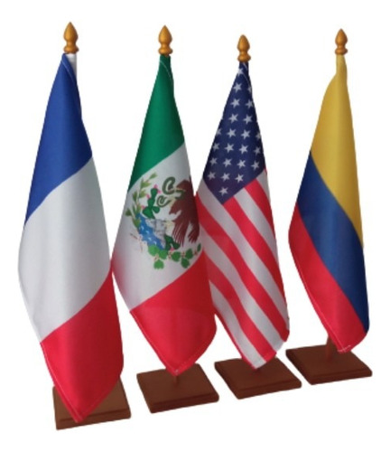 4 Banderas Con Mastil Y Base Francia Eeuu Mexico Colombia