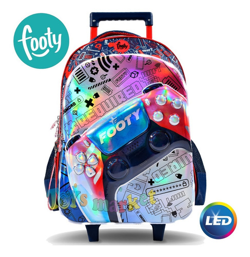 Imagen 1 de 4 de Mochila 18 Con Carro Carrito Luces Led Y Holograma Footy