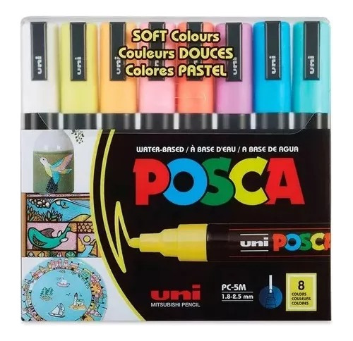 Marcadores Uni Posca Pc-5m Estuche X 8 Pastel Soft Original 