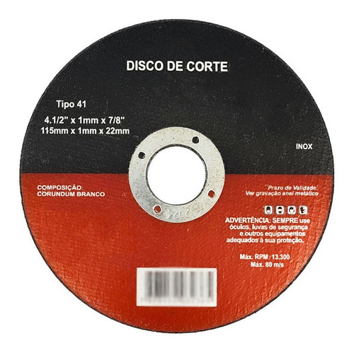 10 Un Disco Corte Fino 1mm 4.1/2'' Inox Metal Esmerilhadeira Cor Preto-vermelho