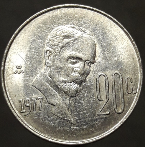 Moneda México 20 Centavos 1977 Francisco Madero 