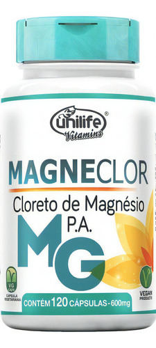 Magneclor Cloreto De Magnésio Pa Puro Unilife (120 Cápsulas) Sabor Natural