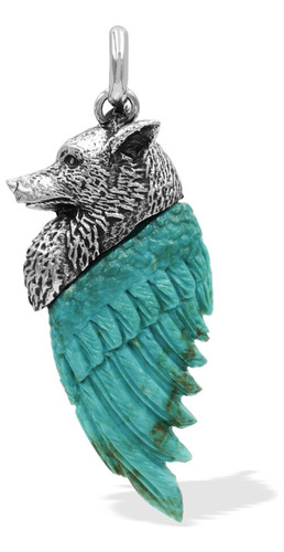 Dije Estilo Lobo Alado Con Turquesa En Plata De Ley