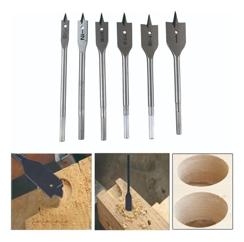 Set 6 Mecha Broca Paleta Madera Plana Carpintera Para Madera