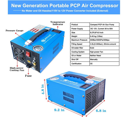 Compresor De Aire Pcp, Portátil 4500psi/30mpa, Libre De A...