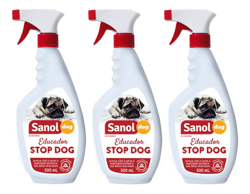 Educador Sanitário Canino Cães E Gatos Sanol Stop Dog 3 Unid