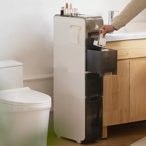 Armario de almacenamiento de baño delgado de 6.9 pulgadas de ancho,  gabinetes de piso de baño de 4 niveles con cajones de almacenamiento  estrechos