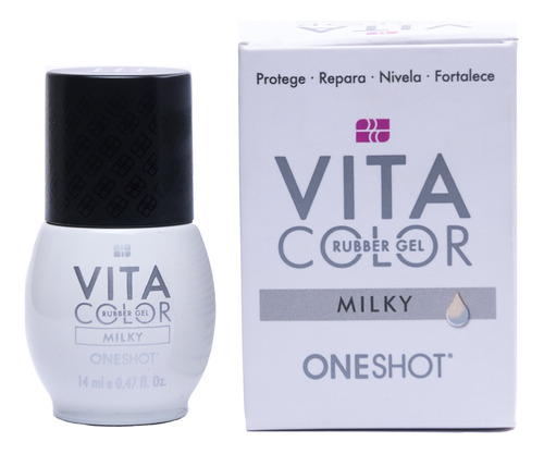 One Shot - Vita Color Rubber Gel Con Vitaminas Y Calcio Para Realizar Capping Y Extension De Hasta 5 Mm, Protege Repara Nivela Y Fortalece Tu Uña, Color Milky, 1 Pz 14 Ml.