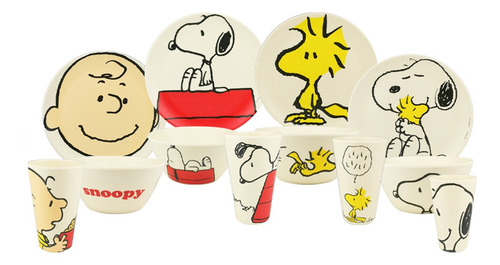 Vajilla Snoopy Charlie Brown Bambú Ecológica Colección 12pz