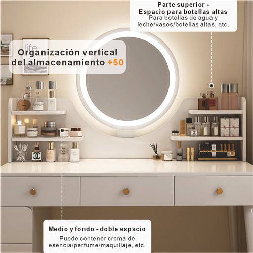 Tocador Con Espejo Led Minimalista Vanity Moderno 6 Cajons