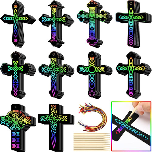 Scratch Cross Ornaments Magic Rainbow Color Craft Kit Diy Sc