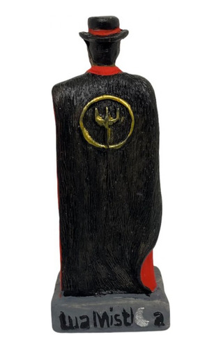 Escultura Exu Cartola Capa Preta E Vermelha 10,50 Cm Resina