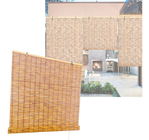 Cortina Varilla Retro Bambu Para Patio Persiana Romana Opaca