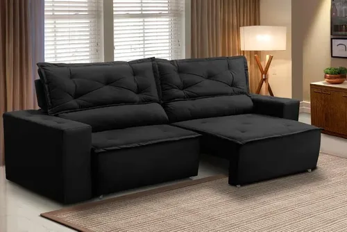 Sofá Retrátil e Reclinável 2 Lugares com Molas 1,50m Livia Suede Bege Adonai Estofados