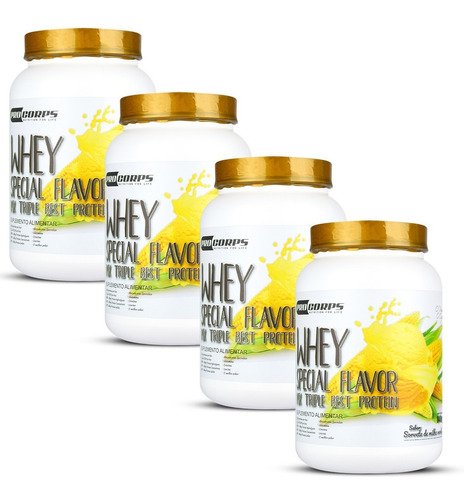 Kit 4 - Whey Protein 3w Special Flavor - Atacado - Sabor Chocolate Com Coco