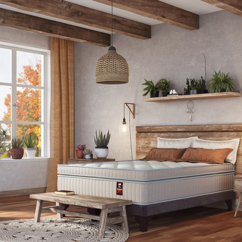 Cama Europea Maximo Cobre Flex 2 Plazas Bd + Respaldo Crudo