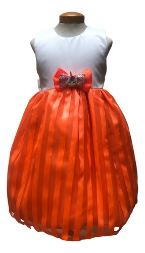 Vestido Niña Naranja Neón Crinolina Desmontable Fiestacasual