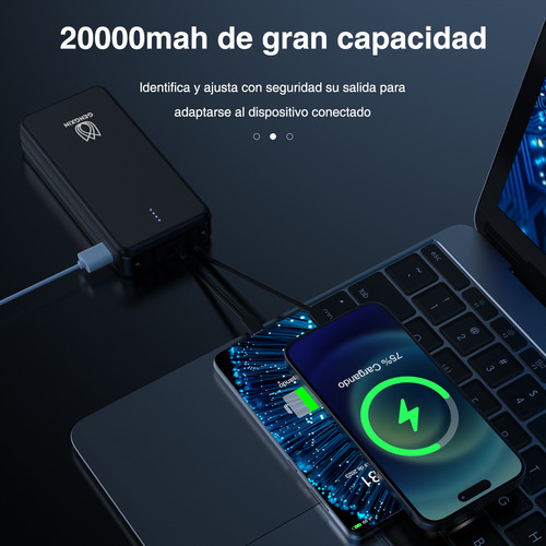 Power Bank 20000mah Alta Capacidad Carga Rápida 4 Cables