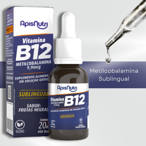 Vitamina B12 Sublingual Vegano Apisnutri Em Gotas 20ml