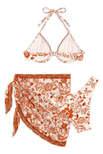 Juego De Traje De Baño Bikini Para Mujer Con Falda 3 Piezas