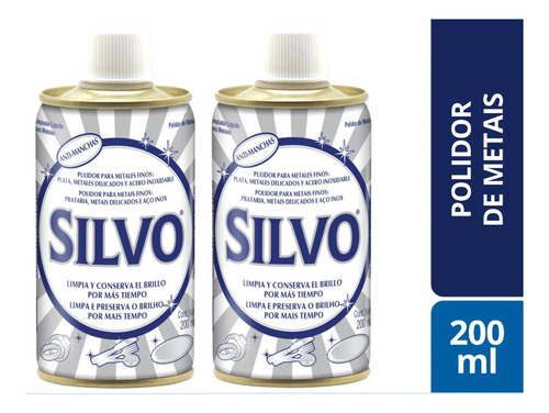 Kit C/2 Polidor Liquido De Metais Superfícies Silvo 200 Ml