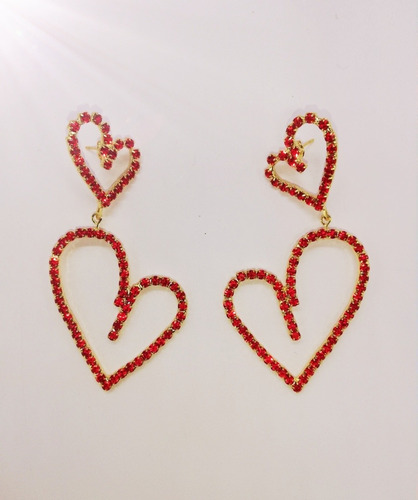 Aretes De Corazones Cristal Chapa De Oro