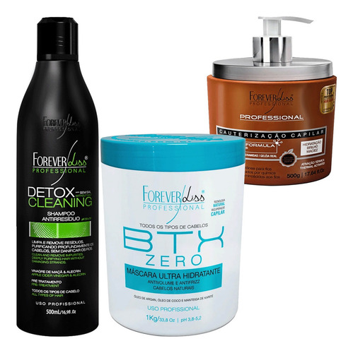 Kit Forever Liss Botox Zero 1kg Shampoo Detox Cauterização