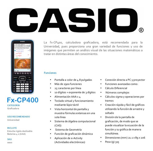 Imagen 8 de 9 de Graficadora Casio Classpad Ii Fx-cp-400 Negro +2900 Touch