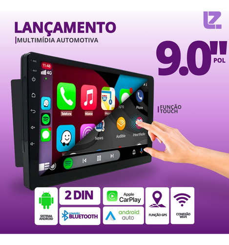 Multimídia Android 13 9 2din 2gb 32gb Câmera Carplay