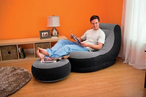 Poltrona Ultra Lounge Cinza Inflável Pufe Para Os Pés Intex