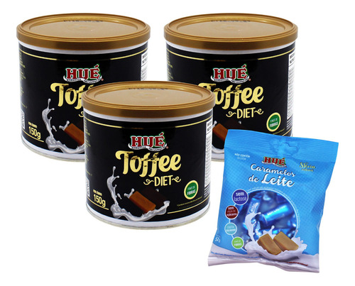 Kit 3 Un Toffee Misto Diet Hué 150g Caramelo Sem Lactose 52g